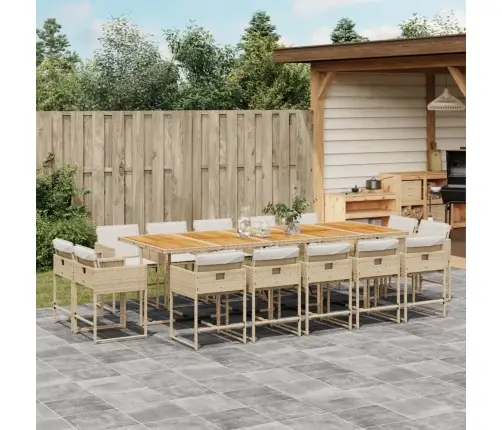 15-Daļīgs Dārza Mēbeļu Komplekts, Matrači, Bēša Pe Rotangpalma Vidaxl