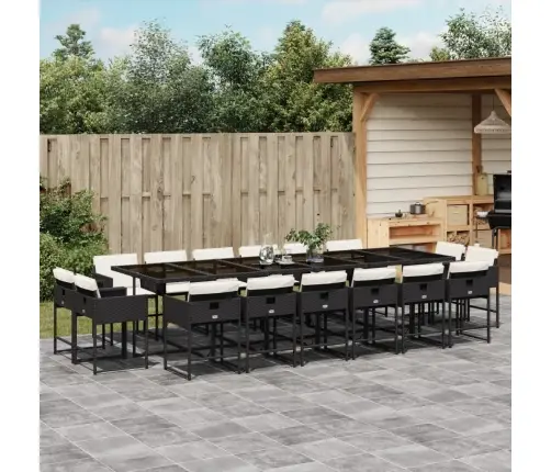 17-Osaline Aia Söögimööbli Komplekt Patjadega, Must, Polürotang