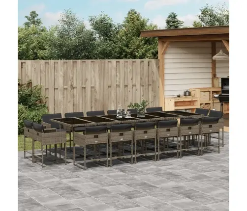 17-Daļīgs Dārza Mēbeļu Komplekts Ar Matračiem, Pelēks Pe Vidaxl