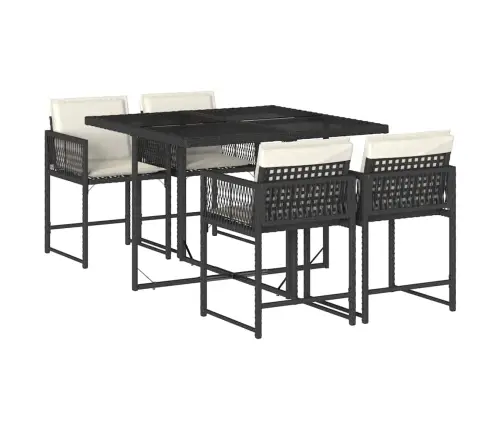 5-Daļīgs Dārza Mēbeļu Komplekts, Matrači, Melna Pe  Rotangpalma Vidaxl