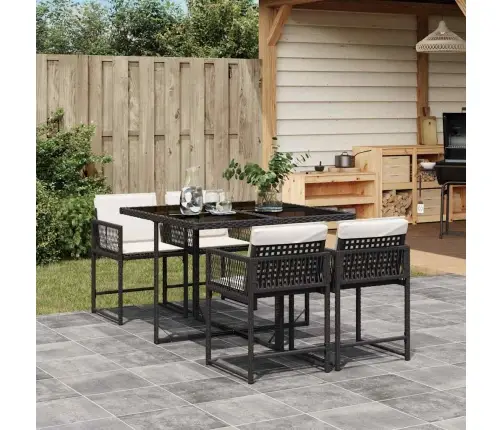 5-Daļīgs Dārza Mēbeļu Komplekts, Matrači, Melna Pe  Rotangpalma Vidaxl