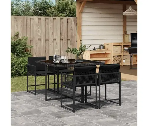 5-Daļīgs Dārza Mēbeļu Komplekts, Matrači, Melna Pe  Rotangpalma Vidaxl