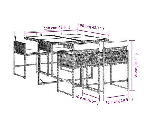 5-Osaline Aiamööbli Komplekt Patjadega, Hall, Polürotang