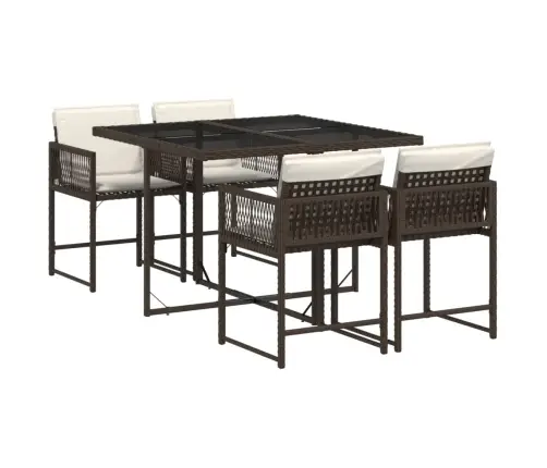 5-Osaline Aia Söögimööbli Komplekt Patjadega, Pruun, Polürotang