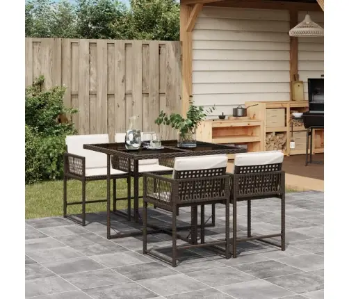 5-Osaline Aia Söögimööbli Komplekt Patjadega, Pruun, Polürotang