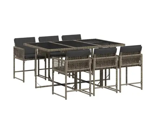 7-Daļīgs Dārza Mēbeļu Komplekts, Matrači, Pelēka Pe Rotangpalma Vidaxl