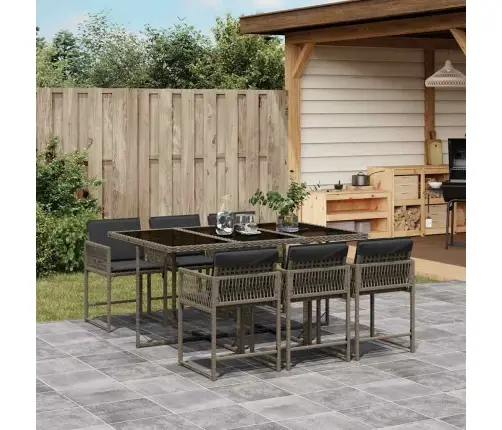 7-Daļīgs Dārza Mēbeļu Komplekts, Matrači, Pelēka Pe Rotangpalma Vidaxl