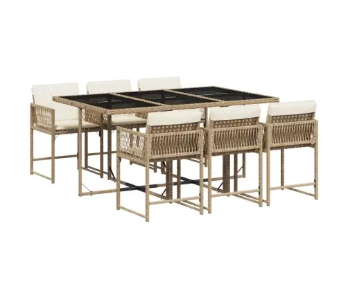 Sodo Komplektas Su Pagalvėlėmis, 7 Dalių, Smėlio, Poliratanas