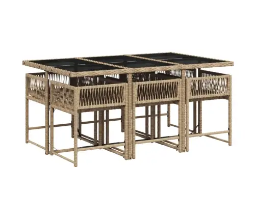 Sodo Komplektas Su Pagalvėlėmis, 7 Dalių, Smėlio, Poliratanas