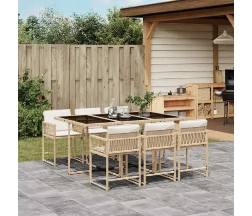 Sodo Komplektas Su Pagalvėlėmis, 7 Dalių, Smėlio, Poliratanas