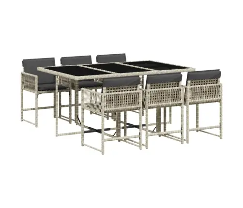 7-Osaline Aiamööbli Komplekt Patjadega, Helehall, Polürotang