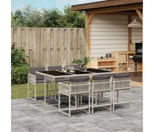 7-Osaline Aiamööbli Komplekt Patjadega, Helehall, Polürotang