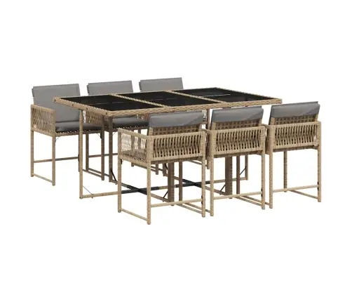 Sodo Komplektas Su Pagalvėlėmis, 7 Dalių, Smėlio, Poliratanas