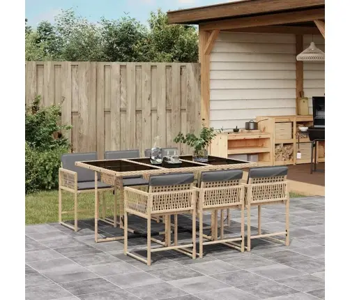 Sodo Komplektas Su Pagalvėlėmis, 7 Dalių, Smėlio, Poliratanas