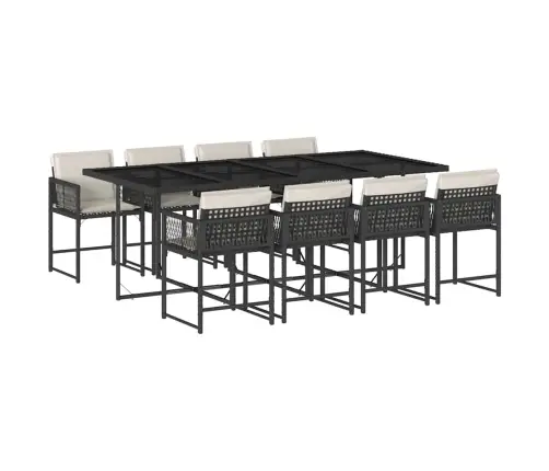 9-Osaline Aiamööbli Komplekt Patjadega, Must, Polürotang