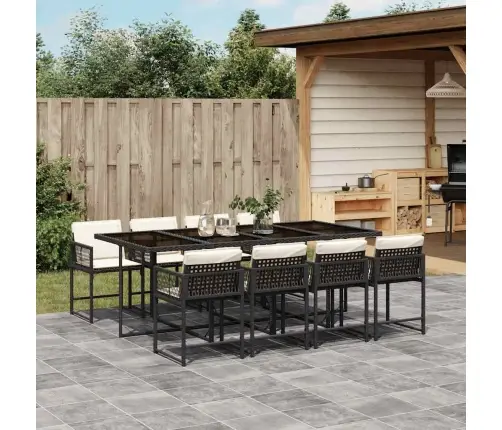 9-Osaline Aiamööbli Komplekt Patjadega, Must, Polürotang