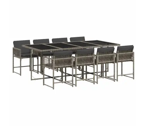 9-Osaline Aiamööbli Komplekt Patjadega, Hall, Polürotang