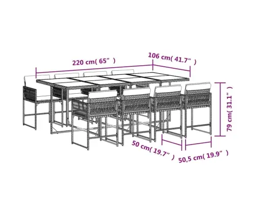 9-Osaline Aiamööbli Komplekt Patjadega, Hall, Polürotang