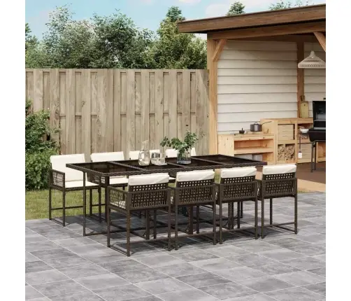 9-Daļīgs Dārza Mēbeļu Komplekts, Matrači, Brūna Pe Rotangpalma Vidaxl