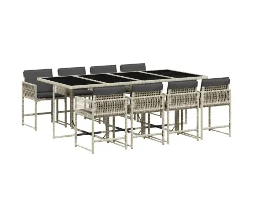 9-Daļīgs Dārza Mēbeļu Komplekts, Matrači,Gaiši Pelēka Pe Pinums Vidaxl