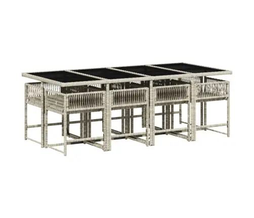 9-Daļīgs Dārza Mēbeļu Komplekts, Matrači,Gaiši Pelēka Pe Pinums Vidaxl