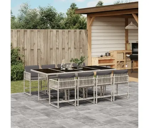 9-Daļīgs Dārza Mēbeļu Komplekts, Matrači,Gaiši Pelēka Pe Pinums Vidaxl