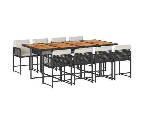 9-Daļīgs Dārza Mēbeļu Komplekts, Matrači, Melns, Pe Rotangpalma Vidaxl