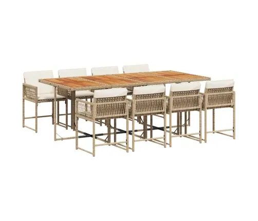 Sodo Komplektas Su Pagalvėlėmis, 9 Dalių, Smėlio, Poliratanas