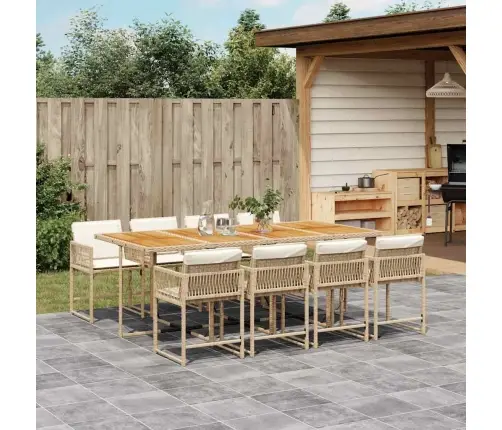 Sodo Komplektas Su Pagalvėlėmis, 9 Dalių, Smėlio, Poliratanas