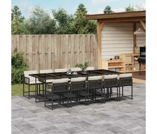 11-Daļīgs Dārza Mēbeļu Komplekts, Matrači, Melna Pe Rotangpalma Vidaxl