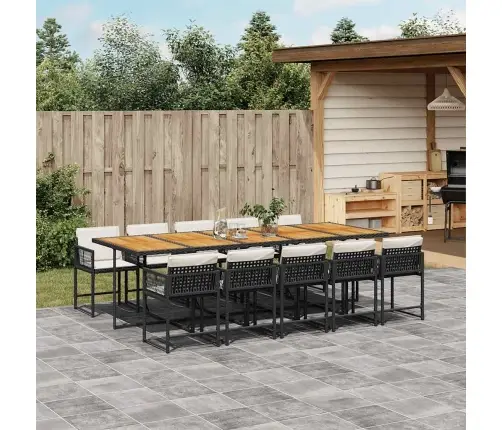 11-Osaline Aiamööbli Komplekt Patjadega, Must, Polürotang