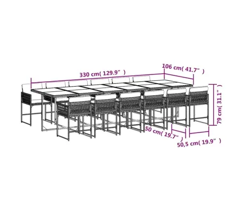 13-Osaline Aia Söögimööbli Komplekt Patjadega, Hall, Polürotang