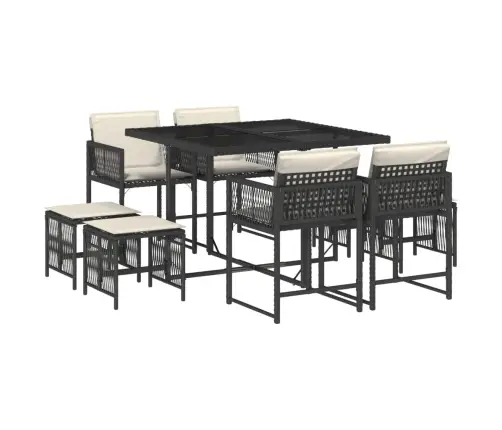 9-Daļīgs Dārza Mēbeļu Komplekts, Matrači, Melns, Pe Rotangpalma Vidaxl 9-Daļīgs Dārza Mēbeļu Komplekts, Matrači, Melns, Pe Rotangpalma Vidaxl