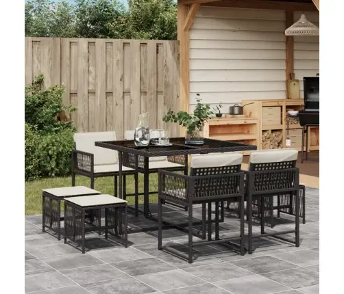 9-Daļīgs Dārza Mēbeļu Komplekts, Matrači, Melns, Pe Rotangpalma Vidaxl 9-Daļīgs Dārza Mēbeļu Komplekts, Matrači, Melns, Pe Rotangpalma Vidaxl