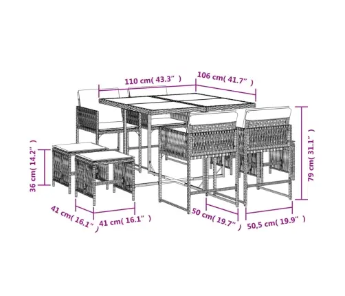 Sodo Komplektas Su Pagalvėlėmis, 9 Dalių, Juodas, Poliratanas