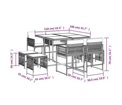 9-Daļīgs Dārza Mēbeļu Komplekts Ar Matračiem, Pe Rotangpalma Vidaxl