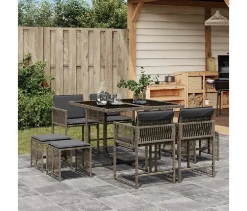 9-Daļīgs Dārza Mēbeļu Komplekts Ar Matračiem, Pe Rotangpalma Vidaxl