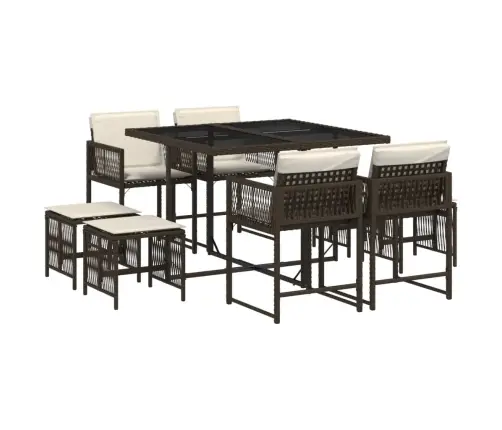 Sodo Komplektas Su Pagalvėlėmis, 9 Dalių, Rudas, Poliratanas