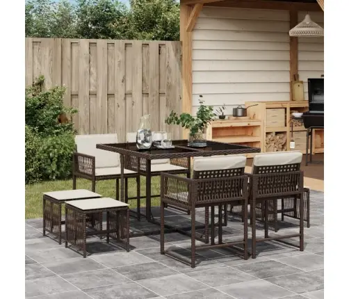 Sodo Komplektas Su Pagalvėlėmis, 9 Dalių, Rudas, Poliratanas