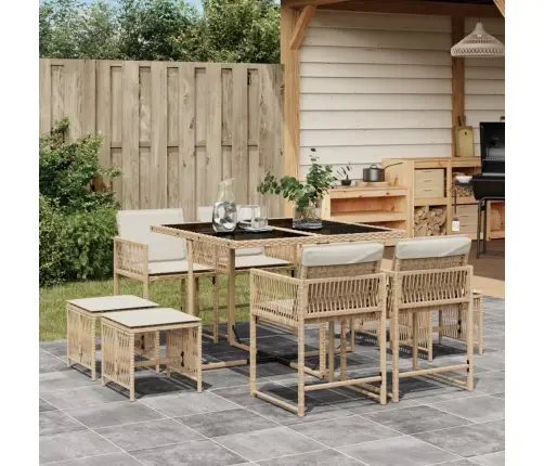 9-Osaline Aiamööbli Komplekt Patjadega, Beež, Polürotang