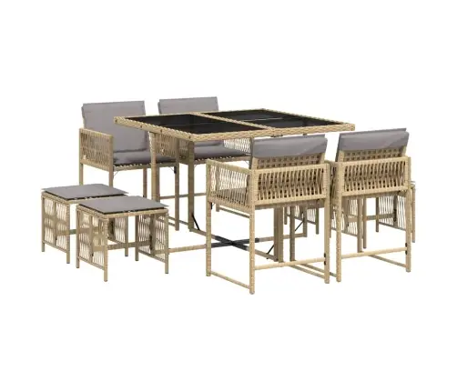 Sodo Komplektas Su Pagalvėlėmis, 9 Dalių, Smėlio, Poliratanas