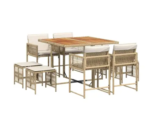 9-Daļīgs Virtuves Mēbeļu Komplekts Ar Matračiem, Pe Rotangpalma Vidaxl