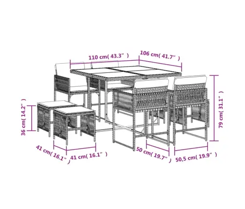 9-Daļīgs Virtuves Mēbeļu Komplekts Ar Matračiem, Pe Rotangpalma Vidaxl