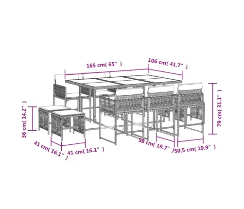 11-Daļīgs Dārza Mēbeļu Komplekts, Matrači, Melna Pe Rotangpalma Vidaxl