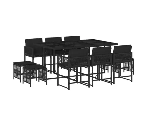 Sodo Komplektas Su Pagalvėlėmis, 11 Dalių, Juodas, Poliratanas