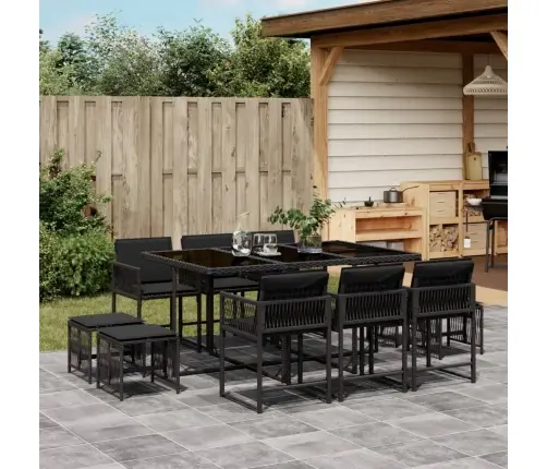 Sodo Komplektas Su Pagalvėlėmis, 11 Dalių, Juodas, Poliratanas