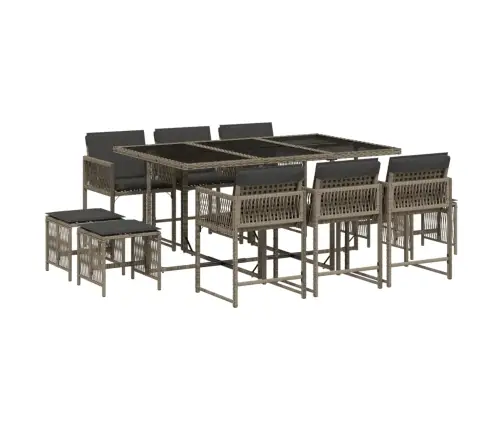 11-Osaline Aia Söögimööbli Komplekt Patjadega, Hall, Polürotang