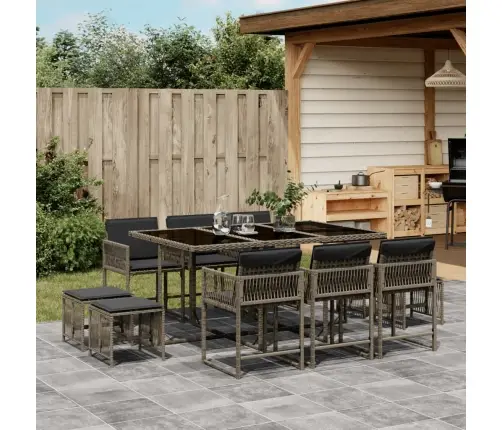 11-Osaline Aia Söögimööbli Komplekt Patjadega, Hall, Polürotang