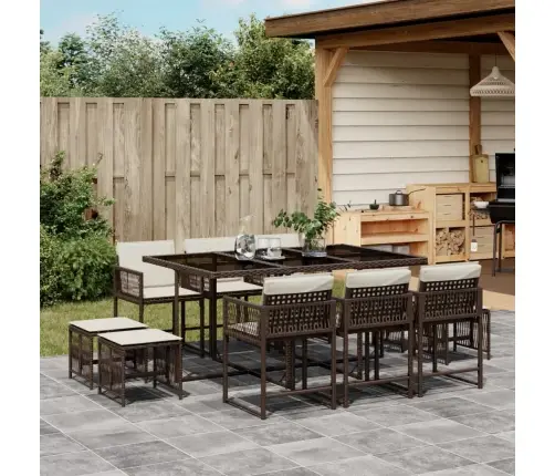 Sodo Komplektas Su Pagalvėlėmis, 11 Dalių, Rudas, Poliratanas