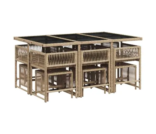 11-Daļīgs Dārza Mēbeļu Komplekts, Matrači, Bēša Pe Rotangpalma Vidaxl